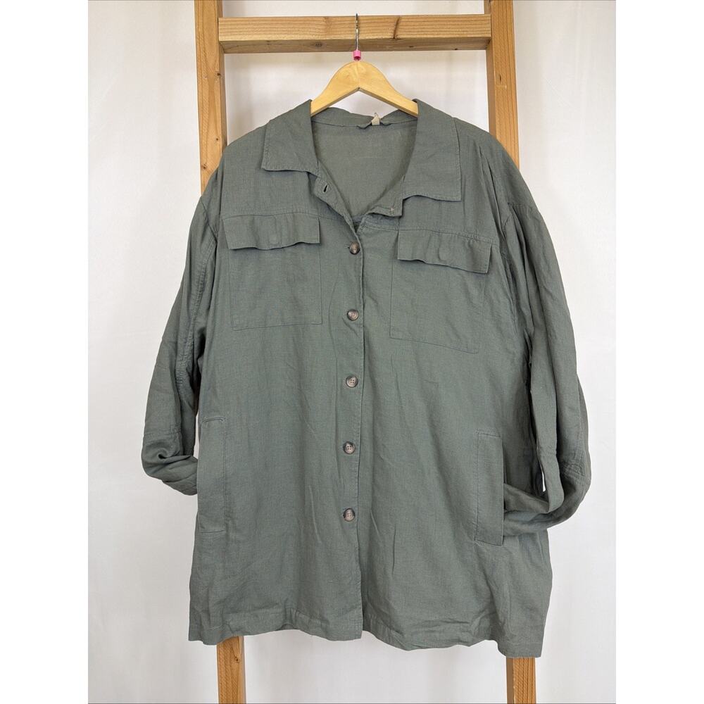 NWT Soya Concept Green Lightweight Button Up Jacket XL Long Sleeve Boho Shacket - Picture 2 of 12